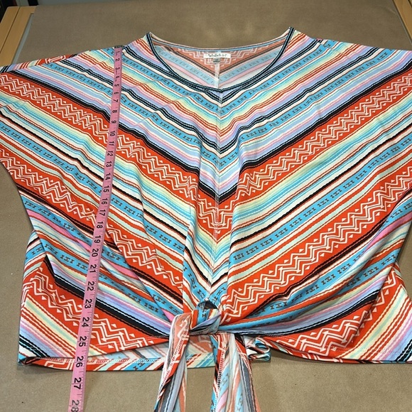 Studio Woman Multi color V Neck Tie Front Blouse Sz 2x - Picture 8 of 11